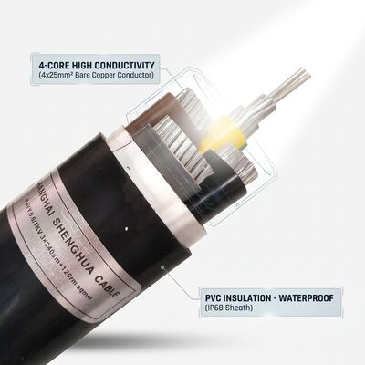 สายไฟหุ้มฉนวน PVC กันน้ำระดับ IP68 0.6/1kV 4x25 ตร.มม. สำหรับฝังดินโดยตรง ผู้จัดหา